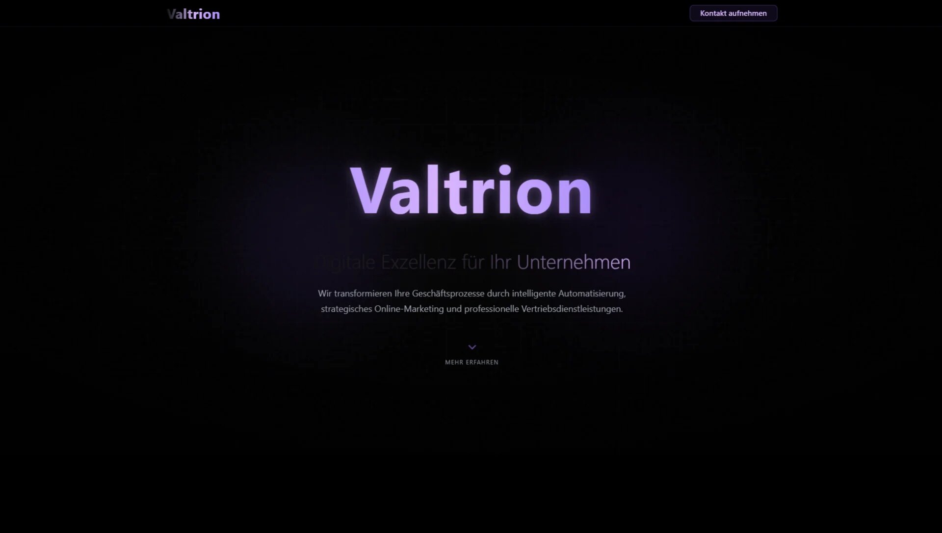 Valtrion Website – Vollansicht der Startseite